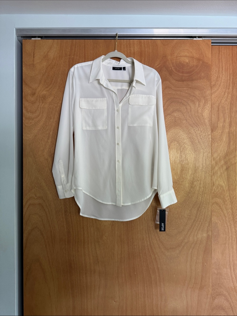 Avenue Ivory Button-Front Blouse with Chest Pockets